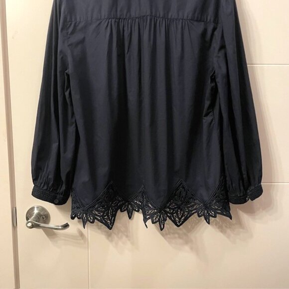 Chico's Lace Trim Blouse Top Size XL (16) Navy Blue - Picture 11 of 16